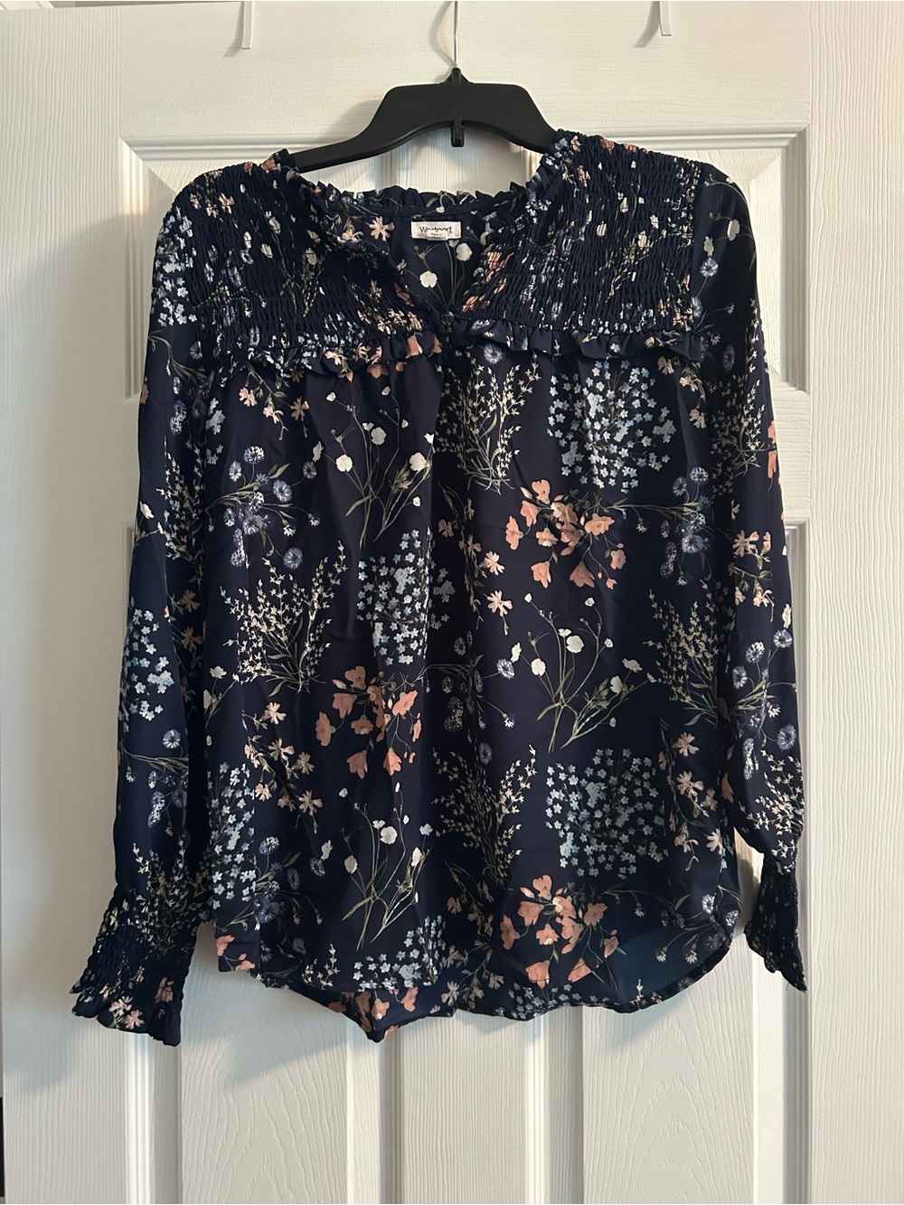 Westport Navy Floral Smocked Ruffle Blouse